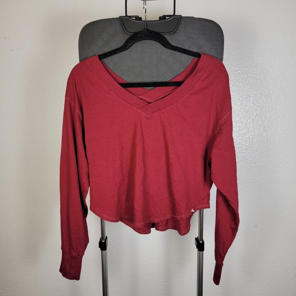 JoyLab Boxy Fit Cropped Long Sleeve‎ Tee Red Size XS